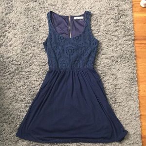 Dark blue lace and satin dress